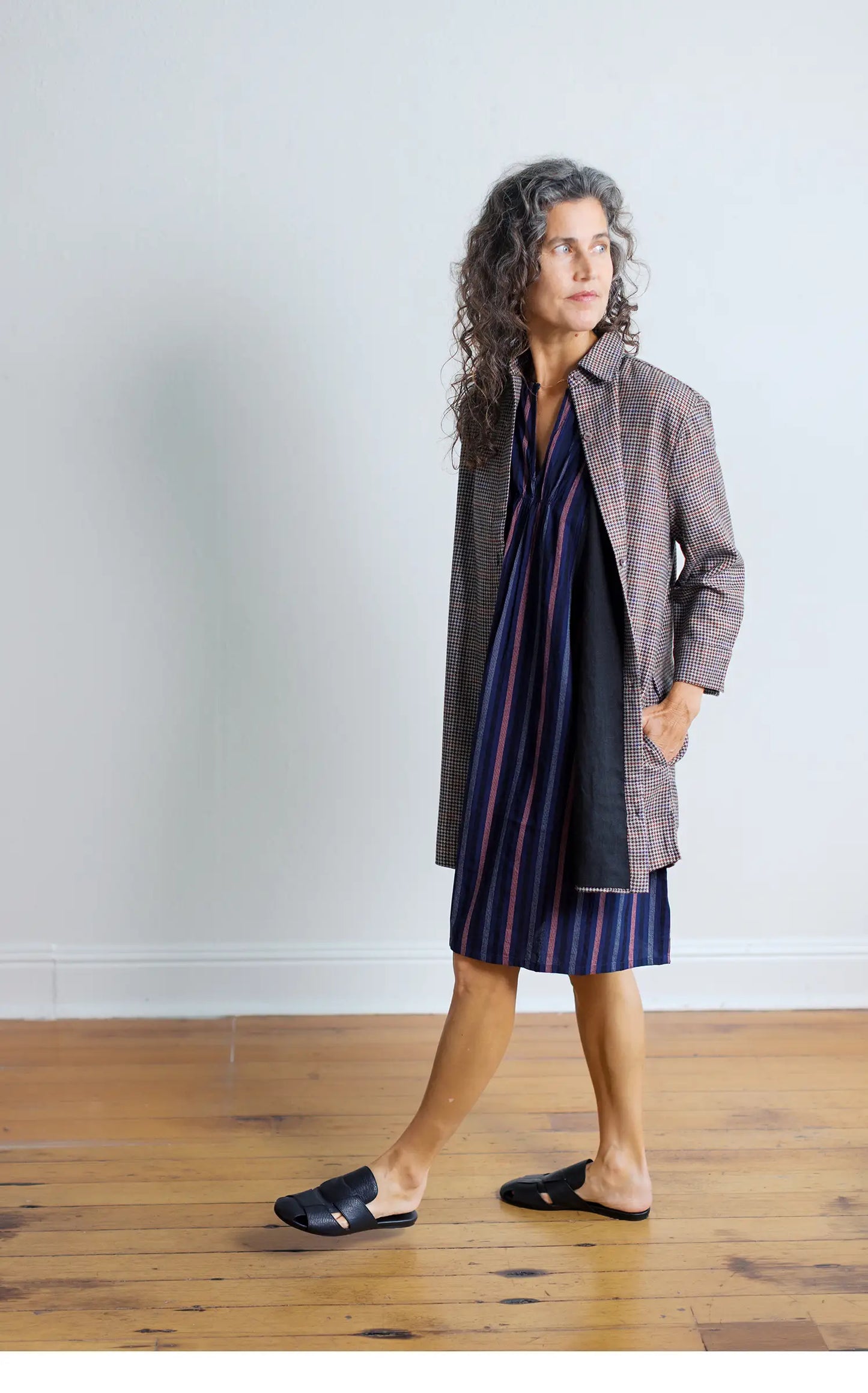 Field Jacket in Houndstooth Wool with Black Linen Lining