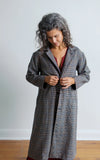 Trench in Wool Houndstooth Lined with Black Linen