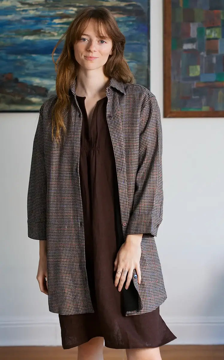 Field Jacket in Houndstooth Wool with Black Linen Lining