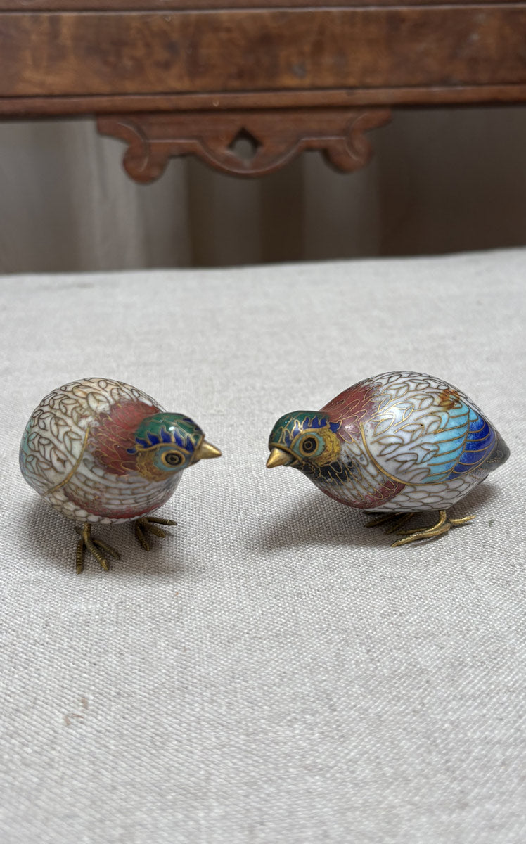 Pair of cloisonné birds
