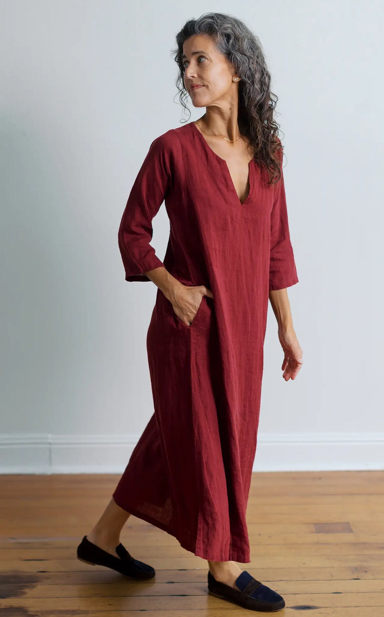 Caftan Dress in Wine Linen
