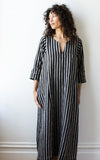 Caftan Dress in Grey Striped Linen