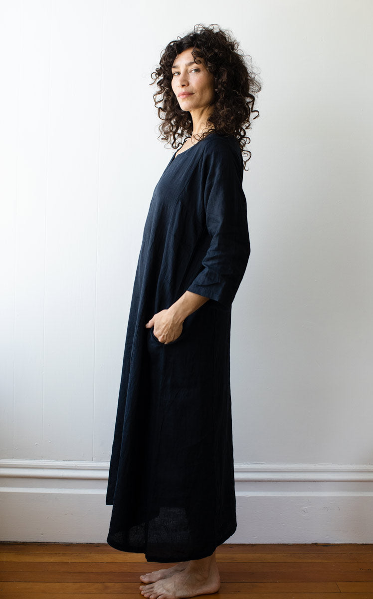Caftan Dress in Ink Linen
