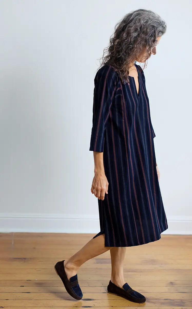 Caftan Dress Cafe Length in Stripes