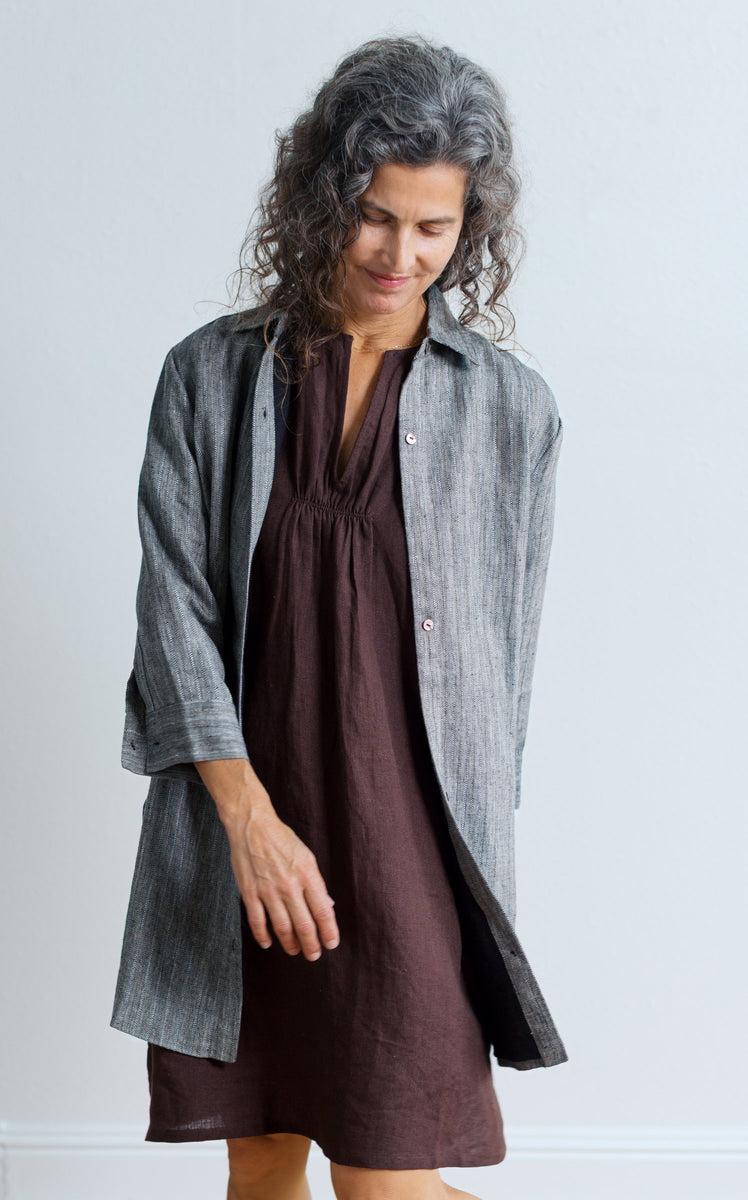 Field Jacket in Woven Grey with Black Linen Lining