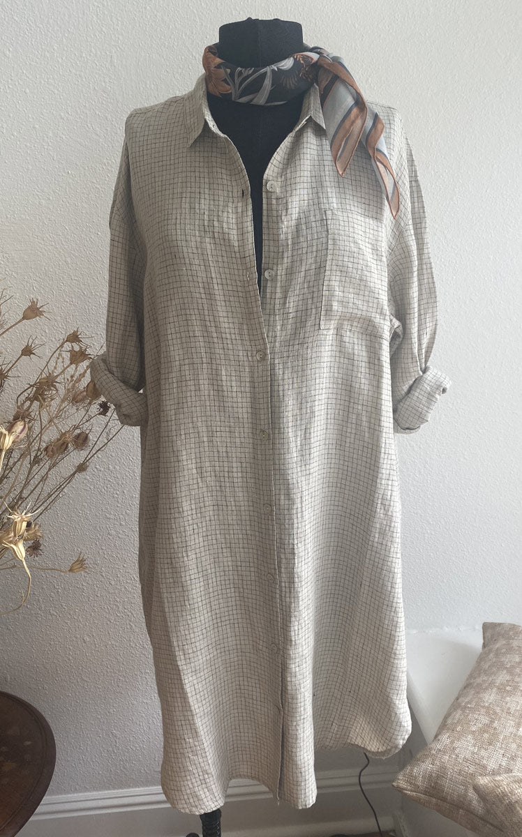 Oxford Shirt Dress in Linen Grid