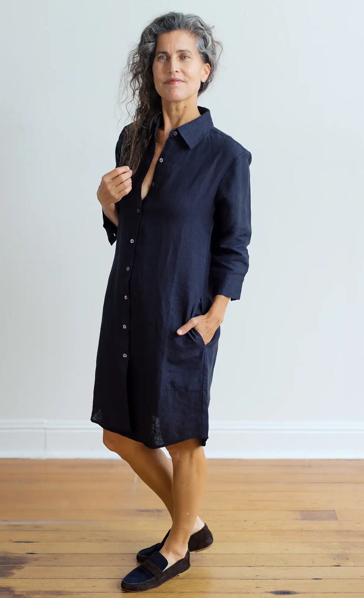 Workshirt Dress in Ink Linen