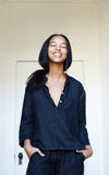 Atelier Top in Black Linen