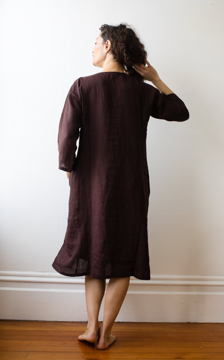 Caftan Dress Cafe Length in Rosewood Handkerchief Linen