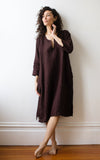 Caftan Dress Cafe Length in Rosewood Handkerchief Linen