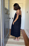 Drawstring Dress in Noir Washed Linen
