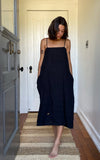 Drawstring Dress in Noir Washed Linen