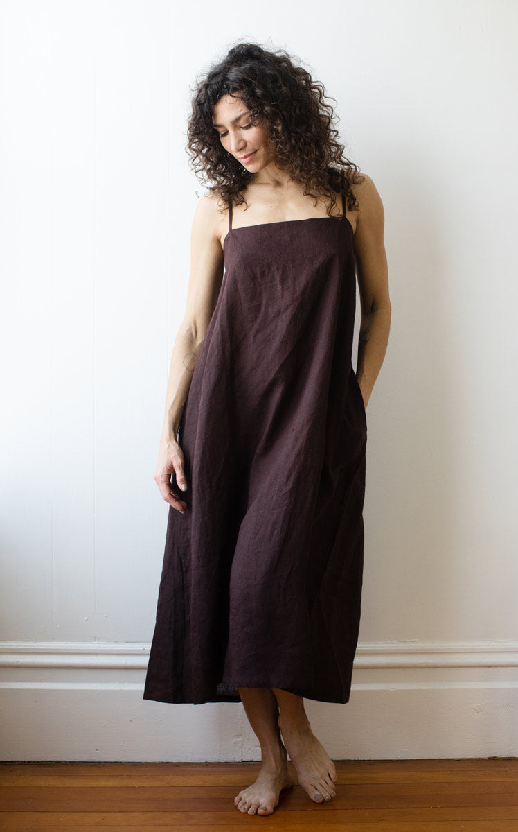 Drawstring Dress in Rosewood Handkerchief Linen