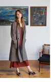 Trench in Wool Houndstooth Lined with Black Linen