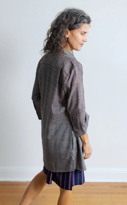 Field Jacket in Houndstooth Wool with Black Linen Lining