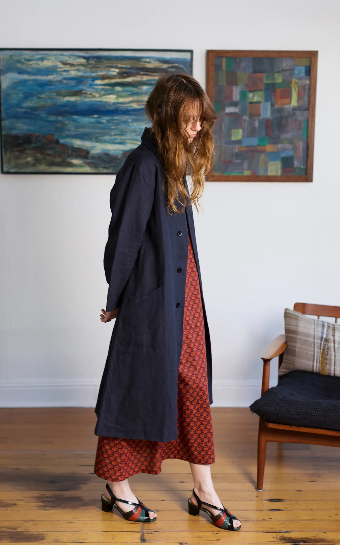 Trench in Ink Linen Lined in Stripes