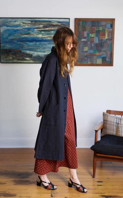 Trench in Ink Linen Lined in Stripes