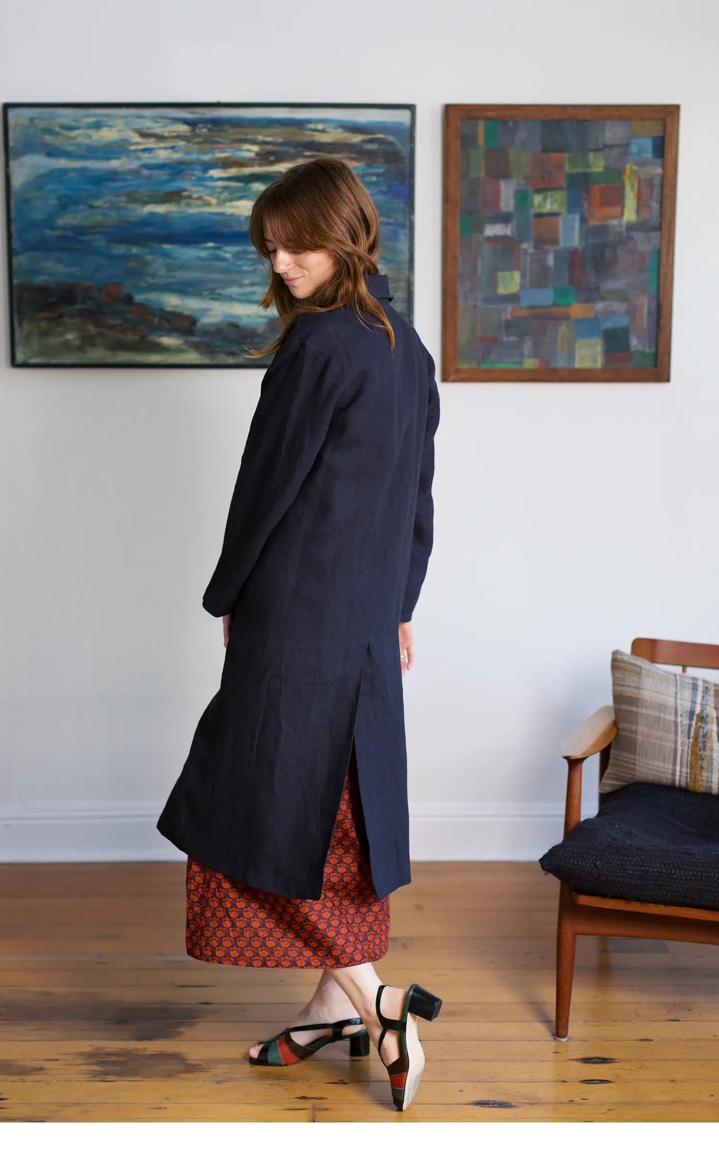 Trench in Ink Linen Lined in Stripes