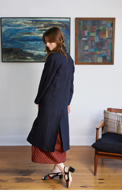 Trench in Ink Linen Lined in Stripes