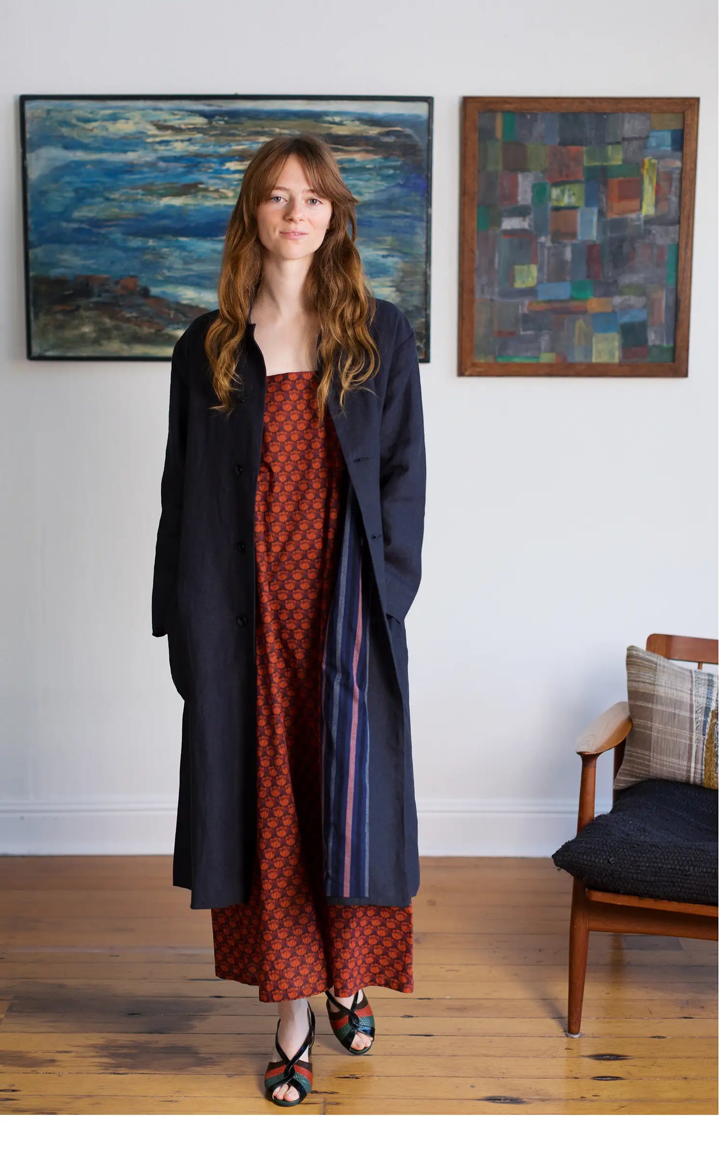 Trench in Ink Linen Lined in Stripes