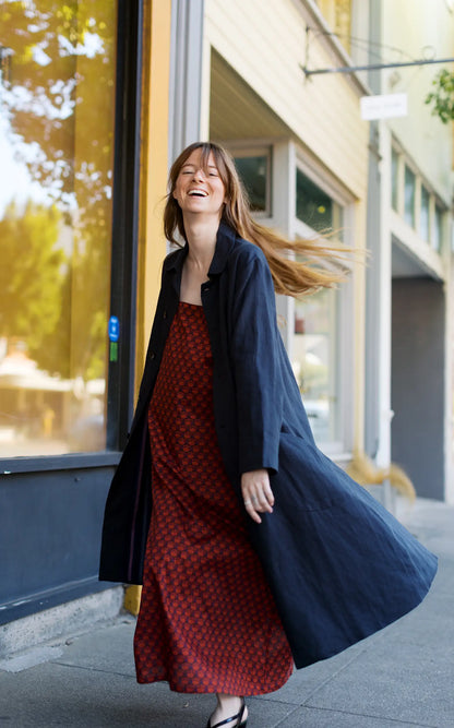 Trench in Ink Linen Lined in Stripes