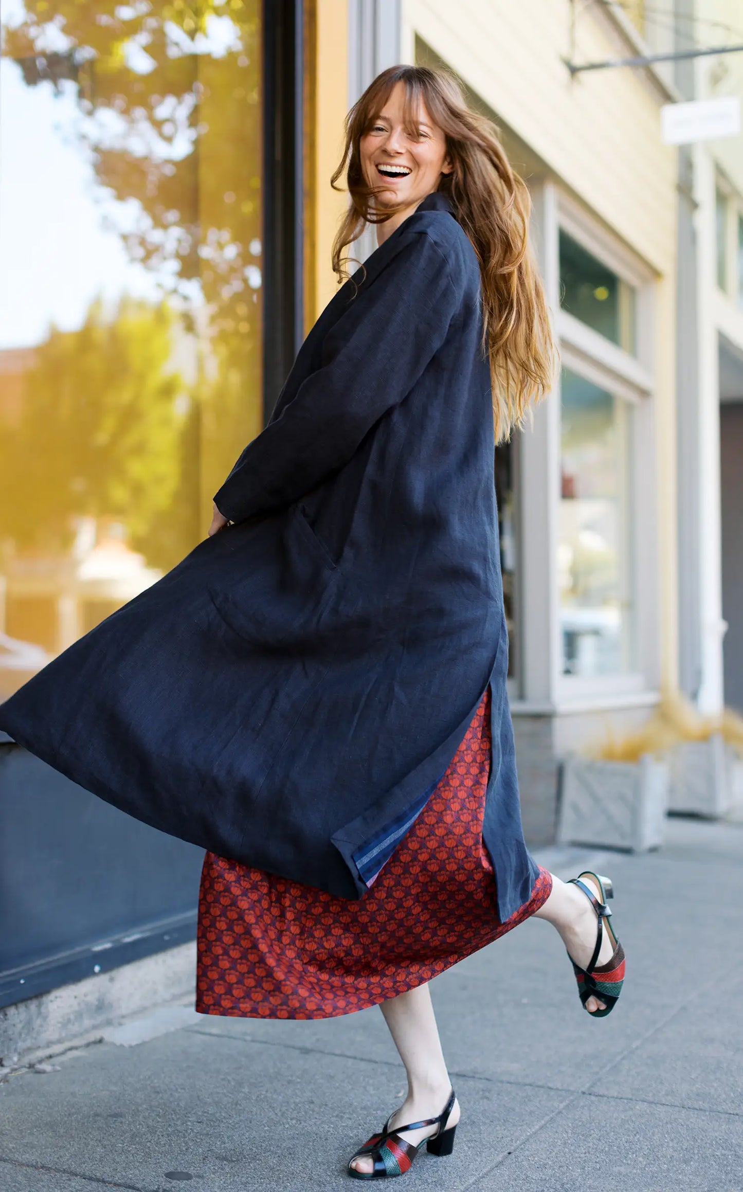 Trench in Ink Linen Lined in Stripes