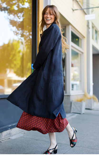 Trench in Ink Linen Lined in Stripes