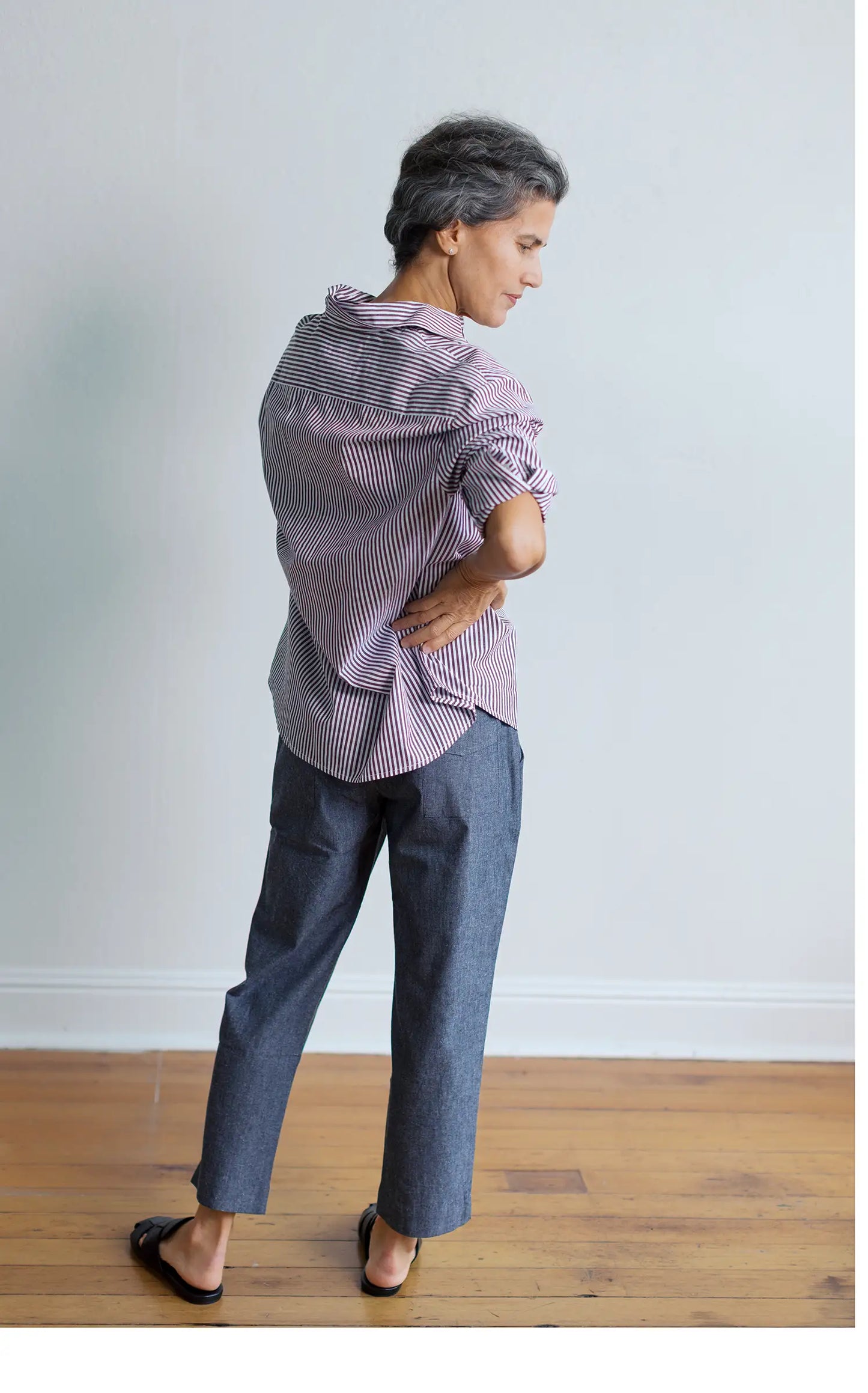 Oversized Workshirt in Rosewood and Cream Stripe