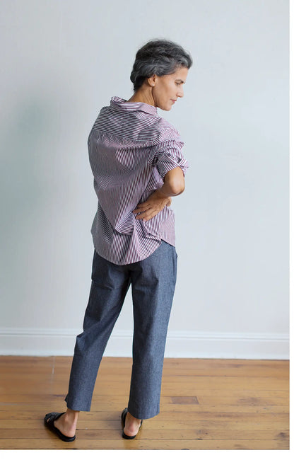 Oversized Workshirt in Rosewood and Cream Stripe
