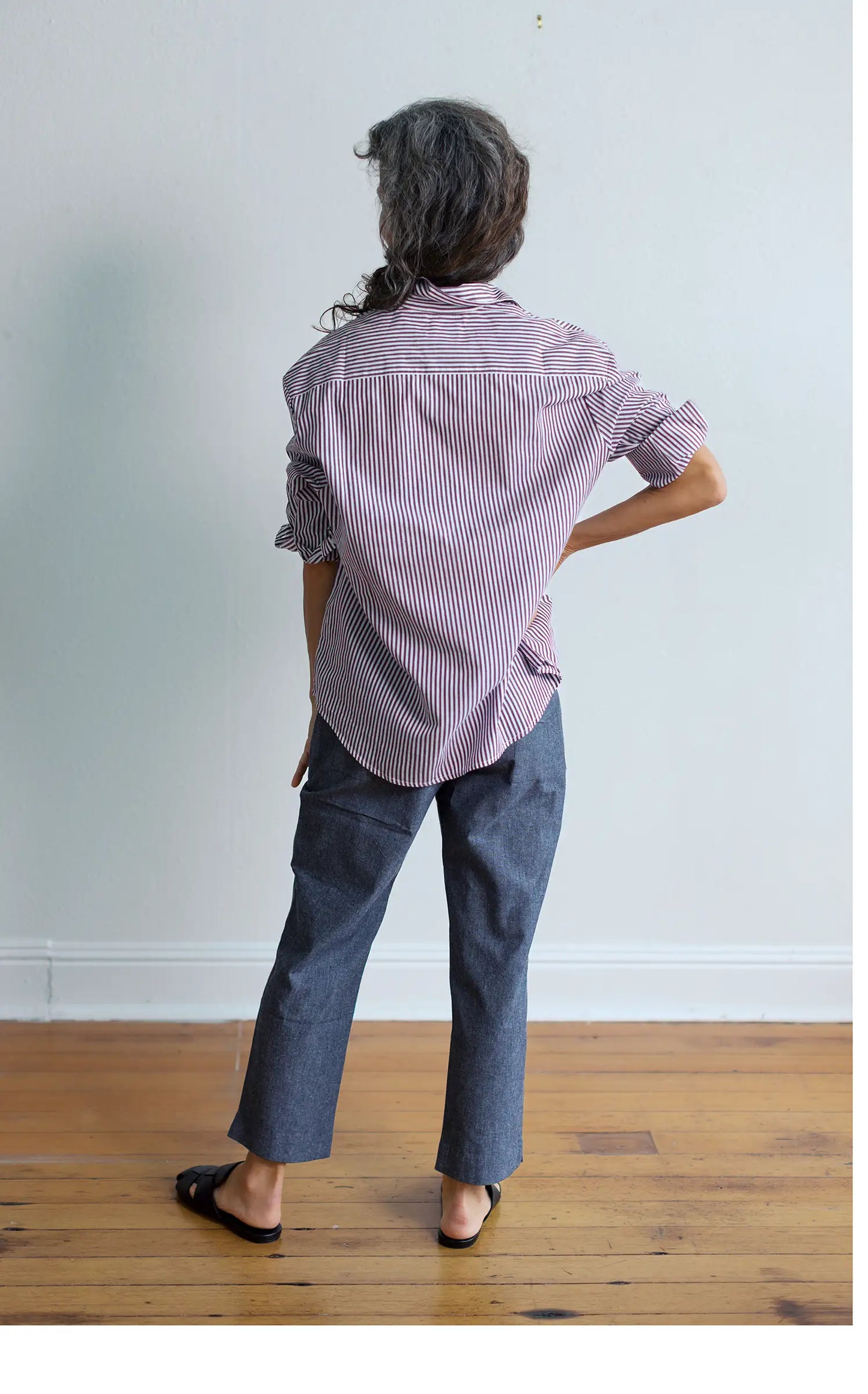 Oversized Workshirt in Rosewood and Cream Stripe