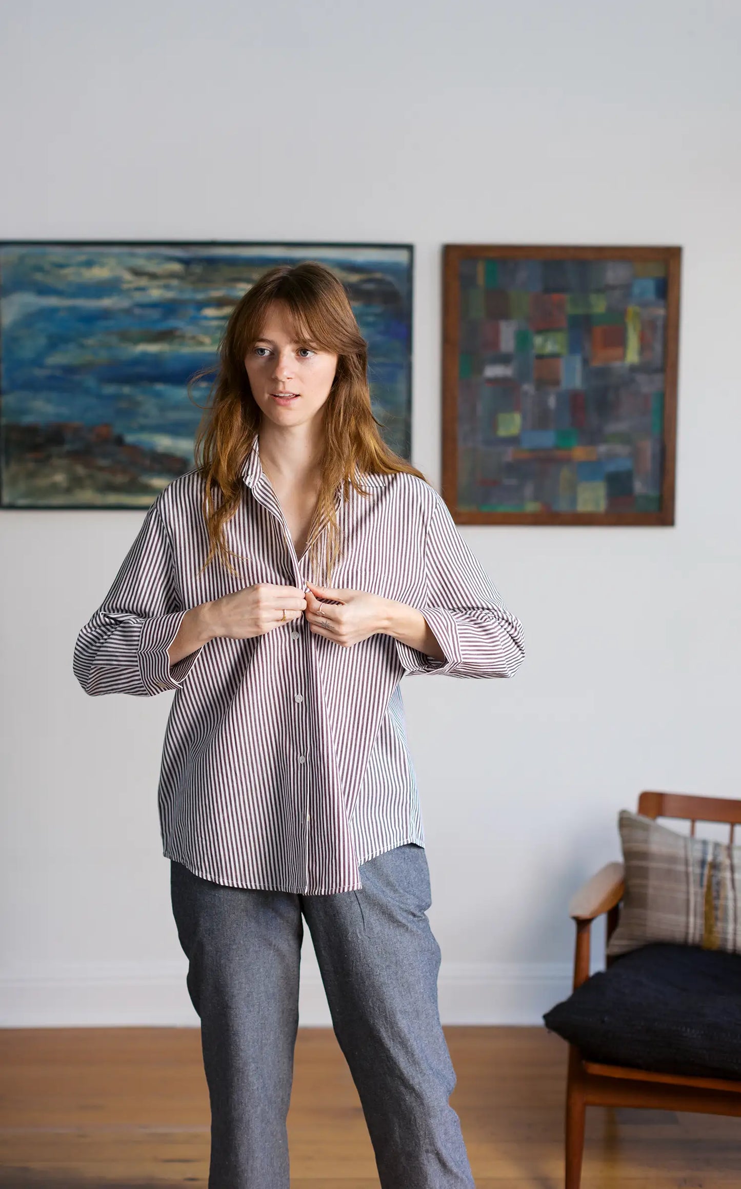 Oversized Workshirt in Rosewood and Cream Stripe