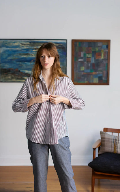 Oversized Workshirt in Rosewood and Cream Stripe