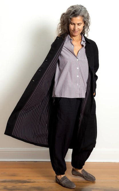 Trench in Black Linen Lined in Bog Oak