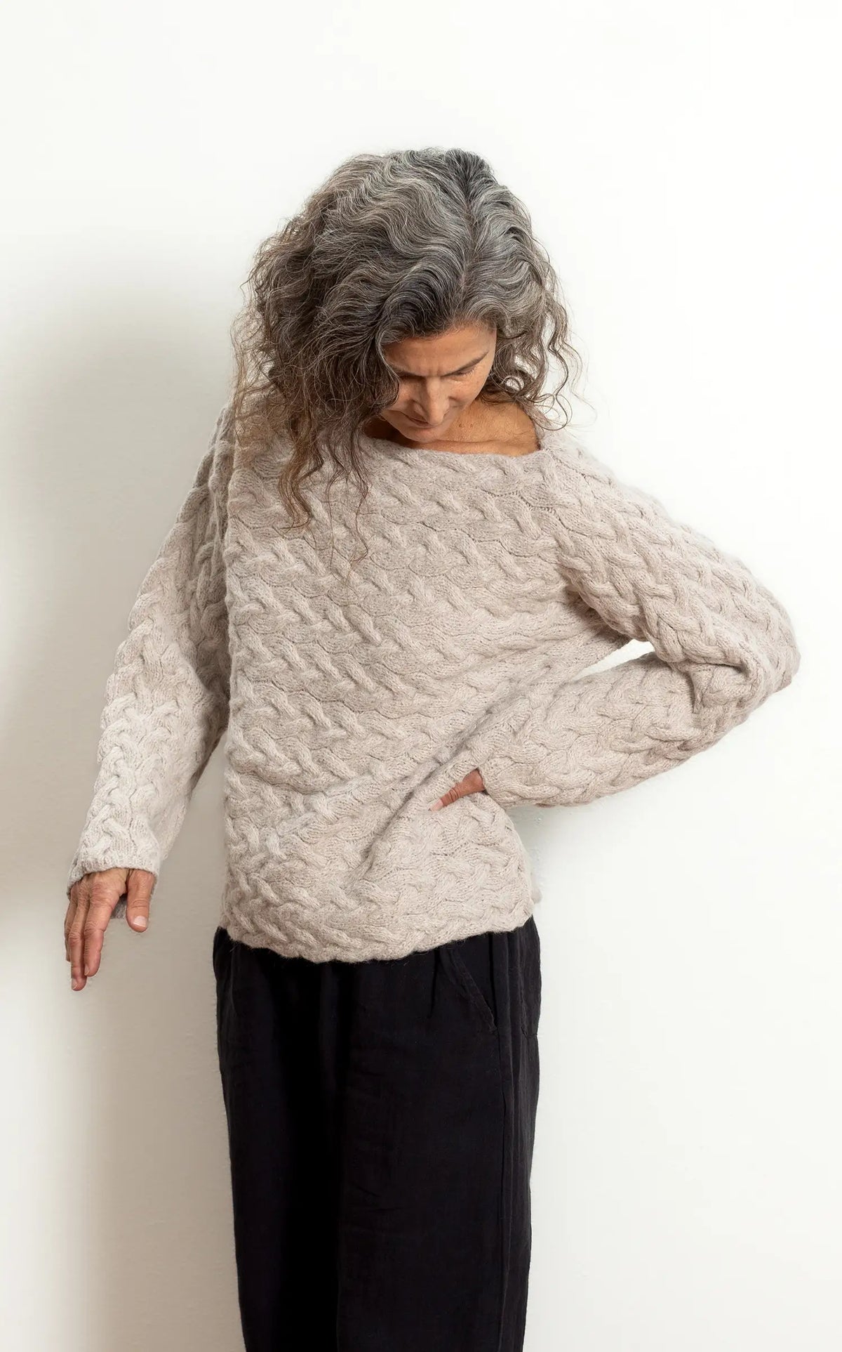 Foggy Day Sweater in Creme Suri Alpaca