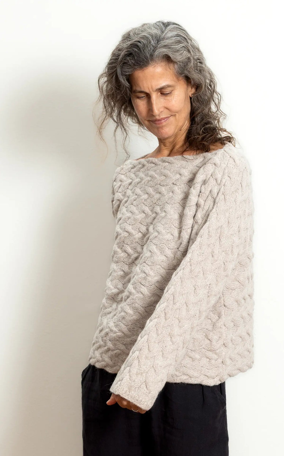 Foggy Day Sweater in Creme Suri Alpaca
