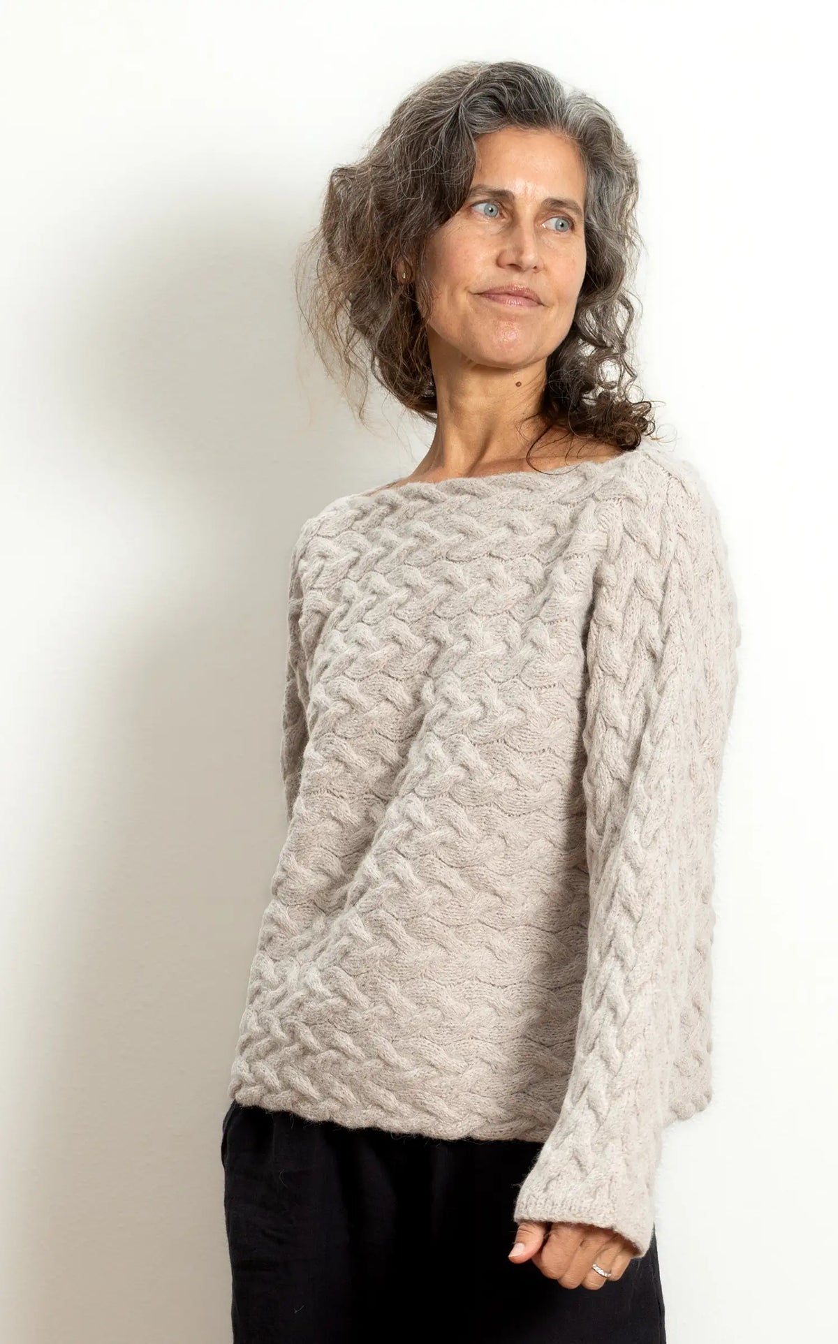 Foggy Day Sweater in Creme Suri Alpaca
