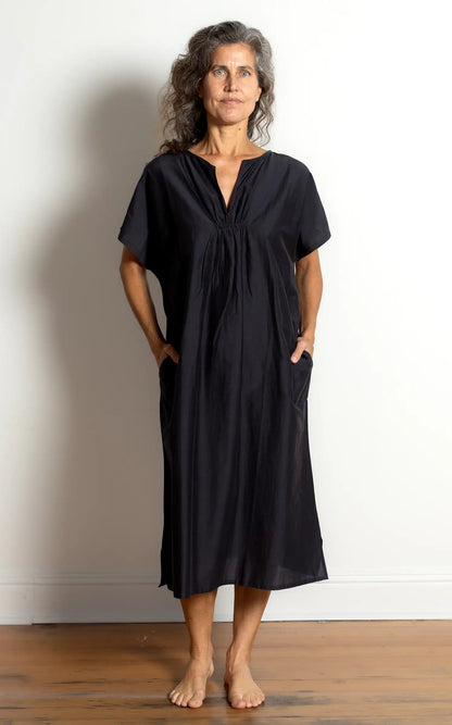 Viv Dress Long in Ink Silk Cotton