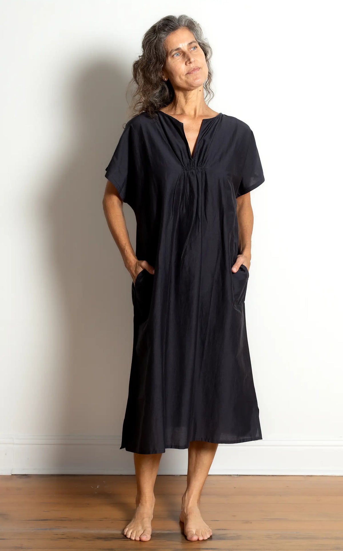 Viv Dress Long in Ink Silk Cotton