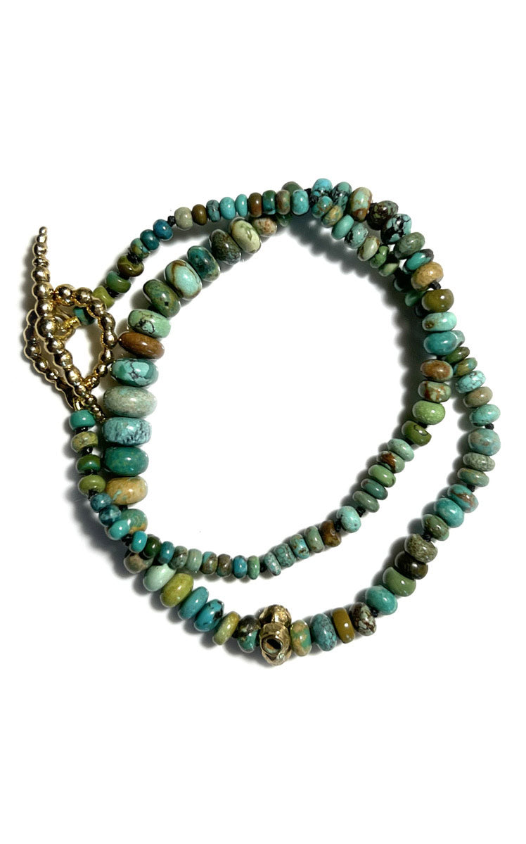 Kirsten Muenster Short Turquoise Necklace with Yellow Bronze Clasp