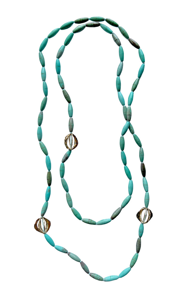 Kirsten Muenster Naturally Dyed Magnesite Necklace with Lantern Beads in Yellow Bronze
