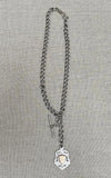 Antique Victorian sterling silver large link Albert watch chain with T bone and fob
