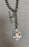 Antique Victorian sterling silver large link Albert watch chain with T bone and fob