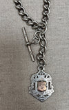 Antique Victorian sterling silver large link Albert watch chain with T bone and fob