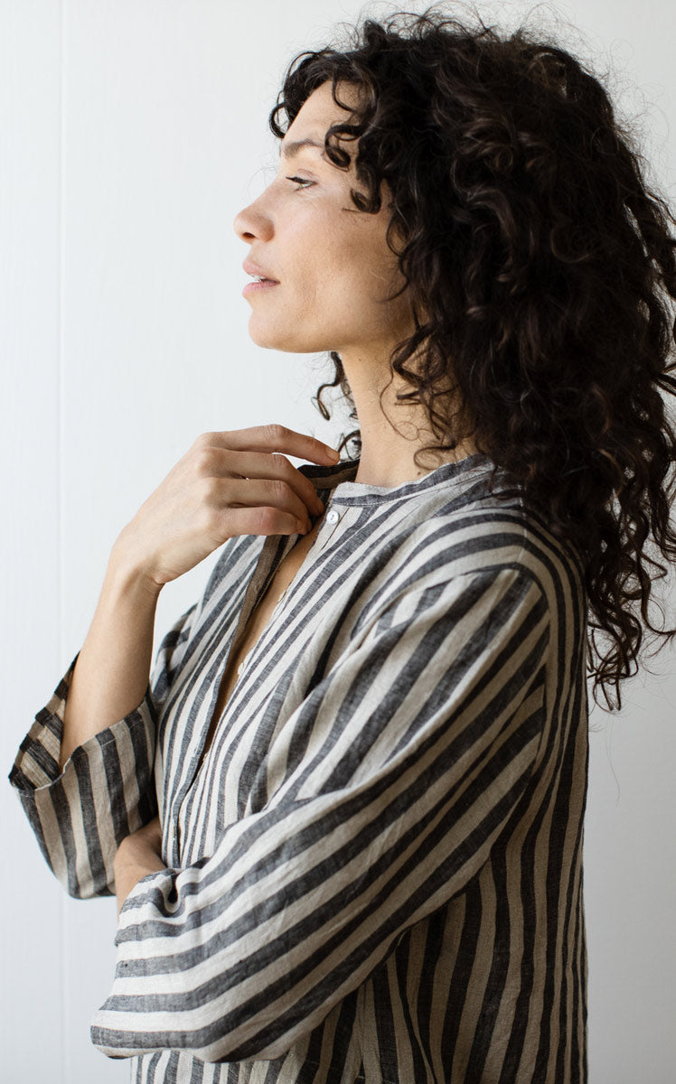 Atelier Dress in Dove Striped Linen