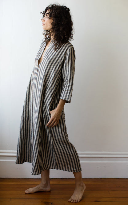 Atelier Dress in Dove Striped Linen