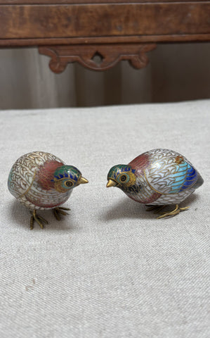 Pair of cloisonné birds