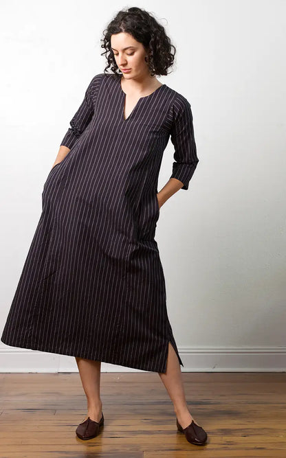 Caftan Dress Cafe Length in Bog Oak