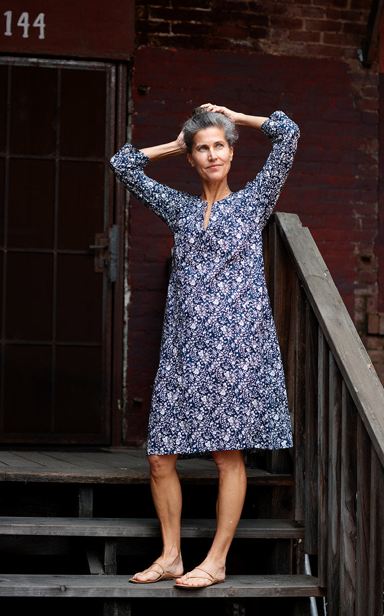 Caftan Dress Cafe Length in Liberty Navy Floral – shop
