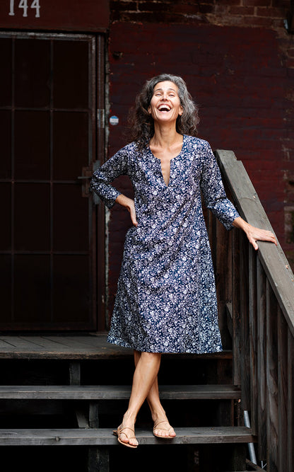 Caftan Dress Cafe Length in Liberty Navy Floral – shop