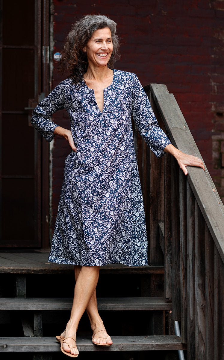 Caftan Dress Cafe Length in Liberty Navy Floral – shop